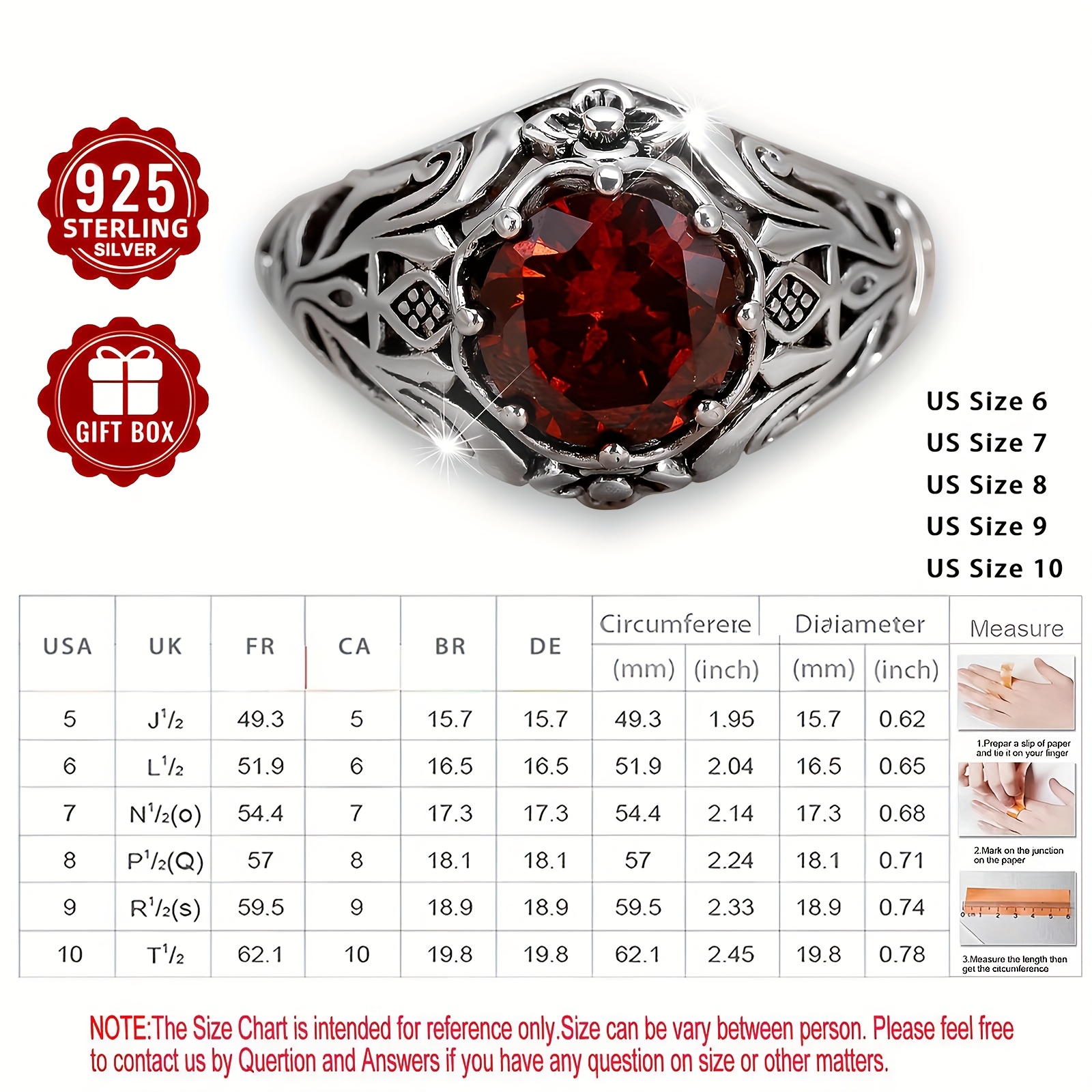 Vintage Floral Hollow Ring, Hypoallergenic Red Zirconia Ring